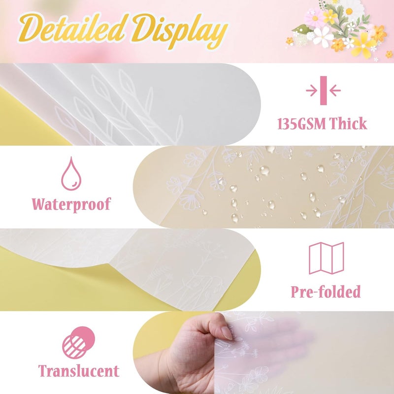 Hautoco 50 Pack Vellum Jackets for 5x7 Invitations, Pre-Folded Translucent 135GSM Vellum Paper Wraps, White Flower Envelope Liners Wedding Invitations Accessories - Image 4